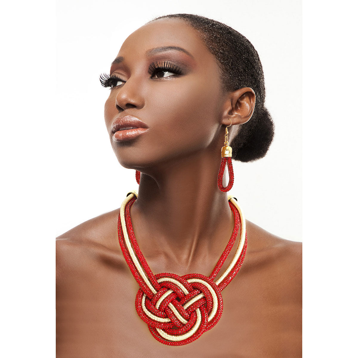 Red Rhinestone Cord Necklace