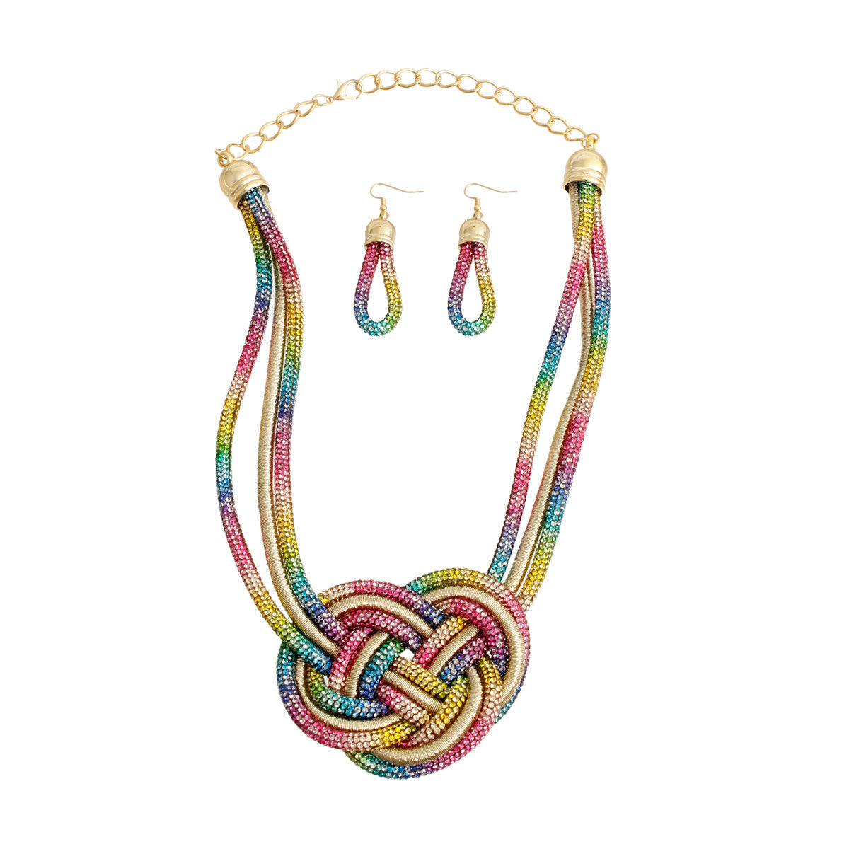 Rainbow Rhinestone Cord Necklace