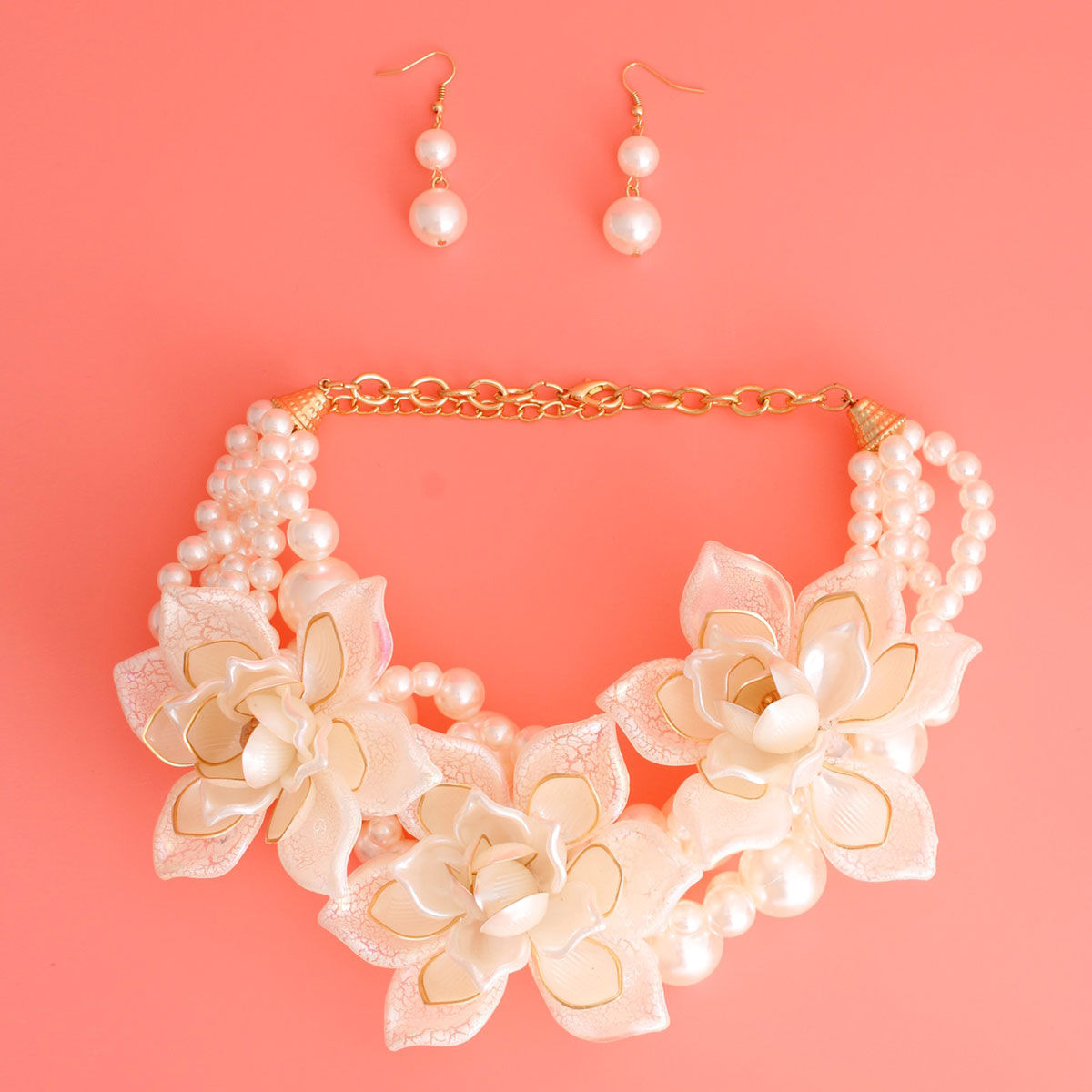 Cream Triple Flower Pearl Set
