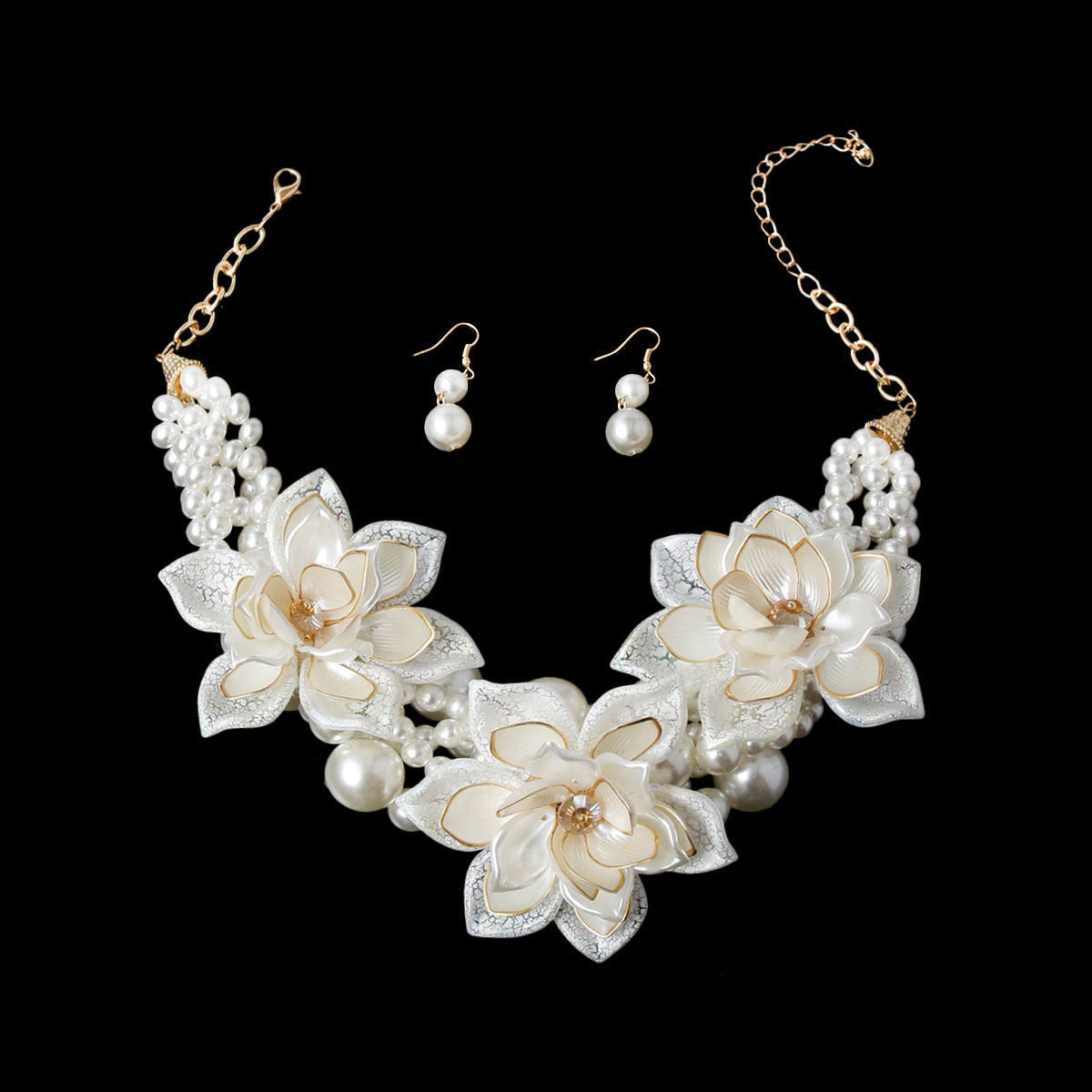 Cream Triple Flower Pearl Set