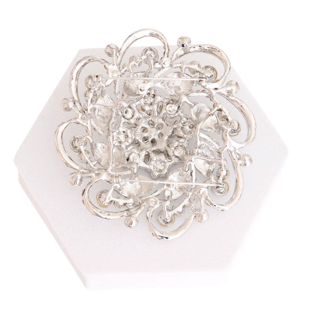 Xlarge Silver Crystal Flower Brooch