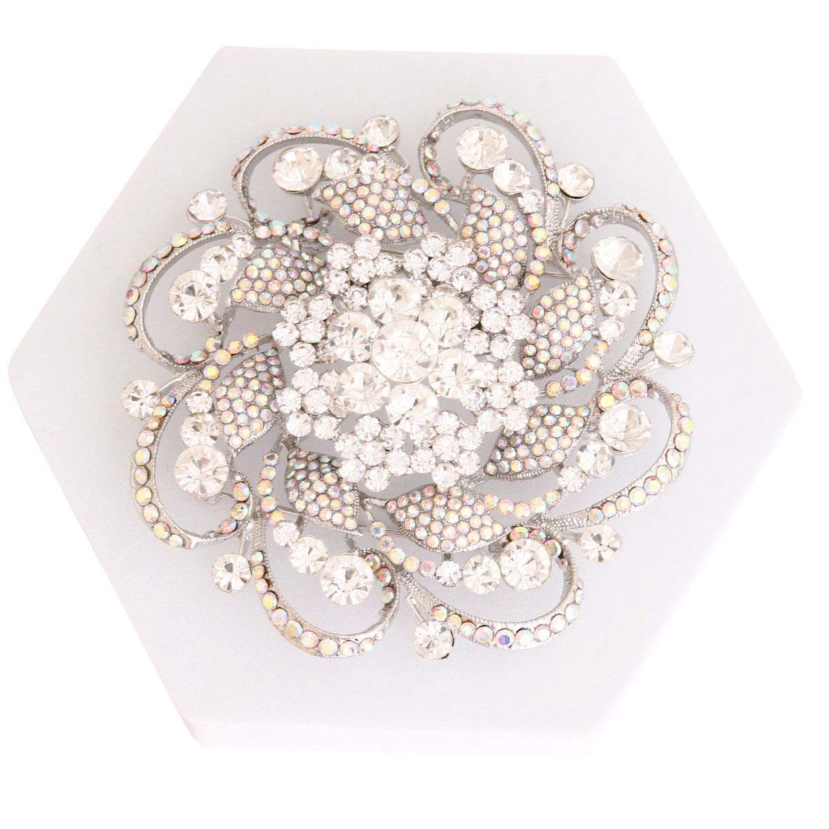 Xlarge Silver Crystal Flower Brooch