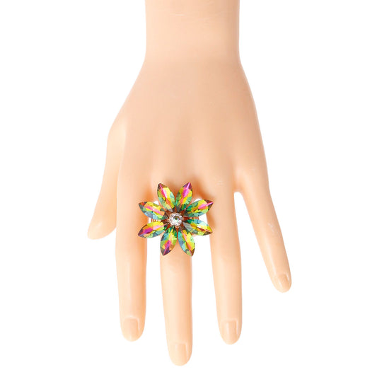 Multi Pink Green Marquise Flower Ring