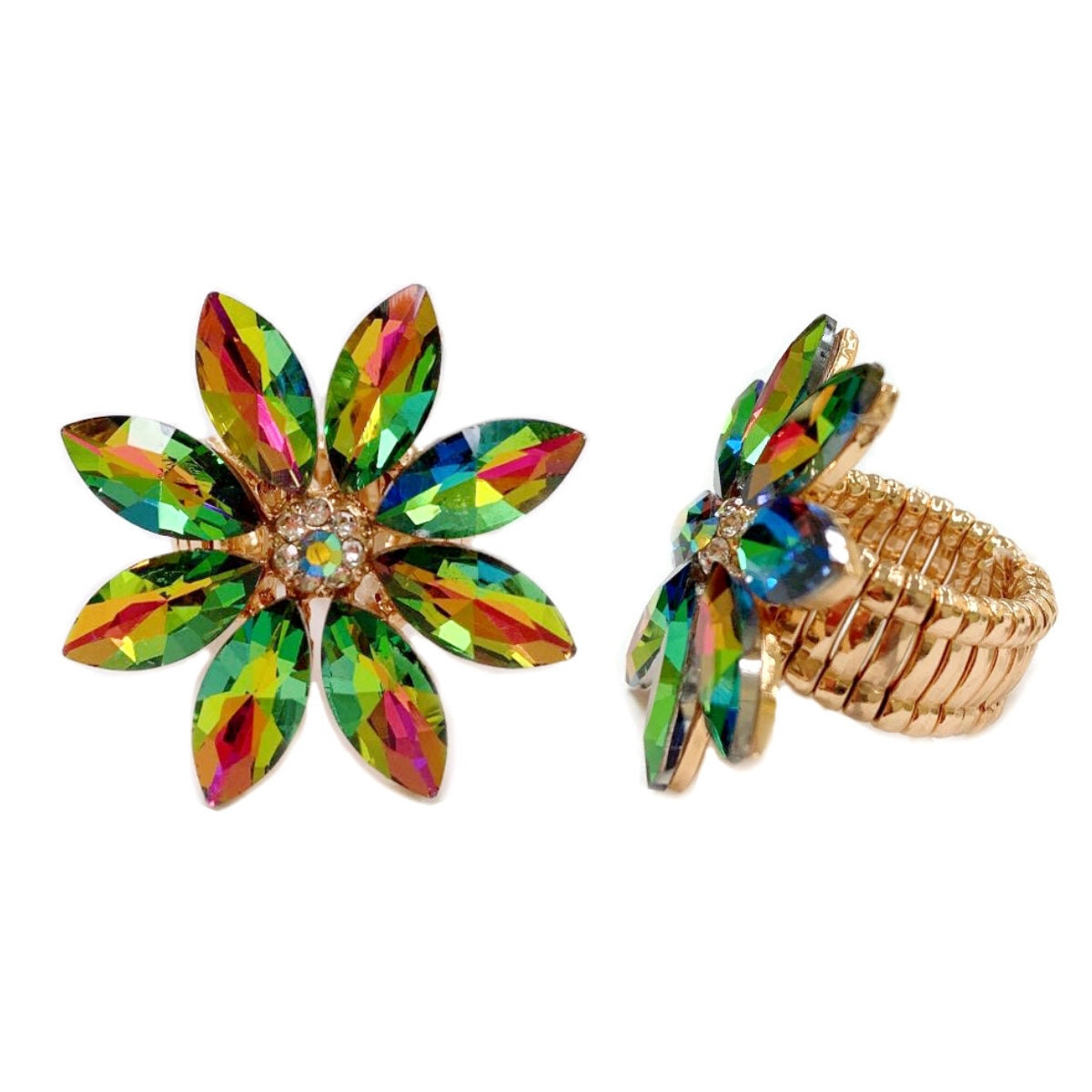 Multi Pink Green Marquise Flower Ring