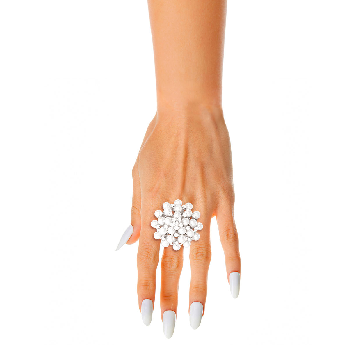 White Pearl Round Cluster Ring