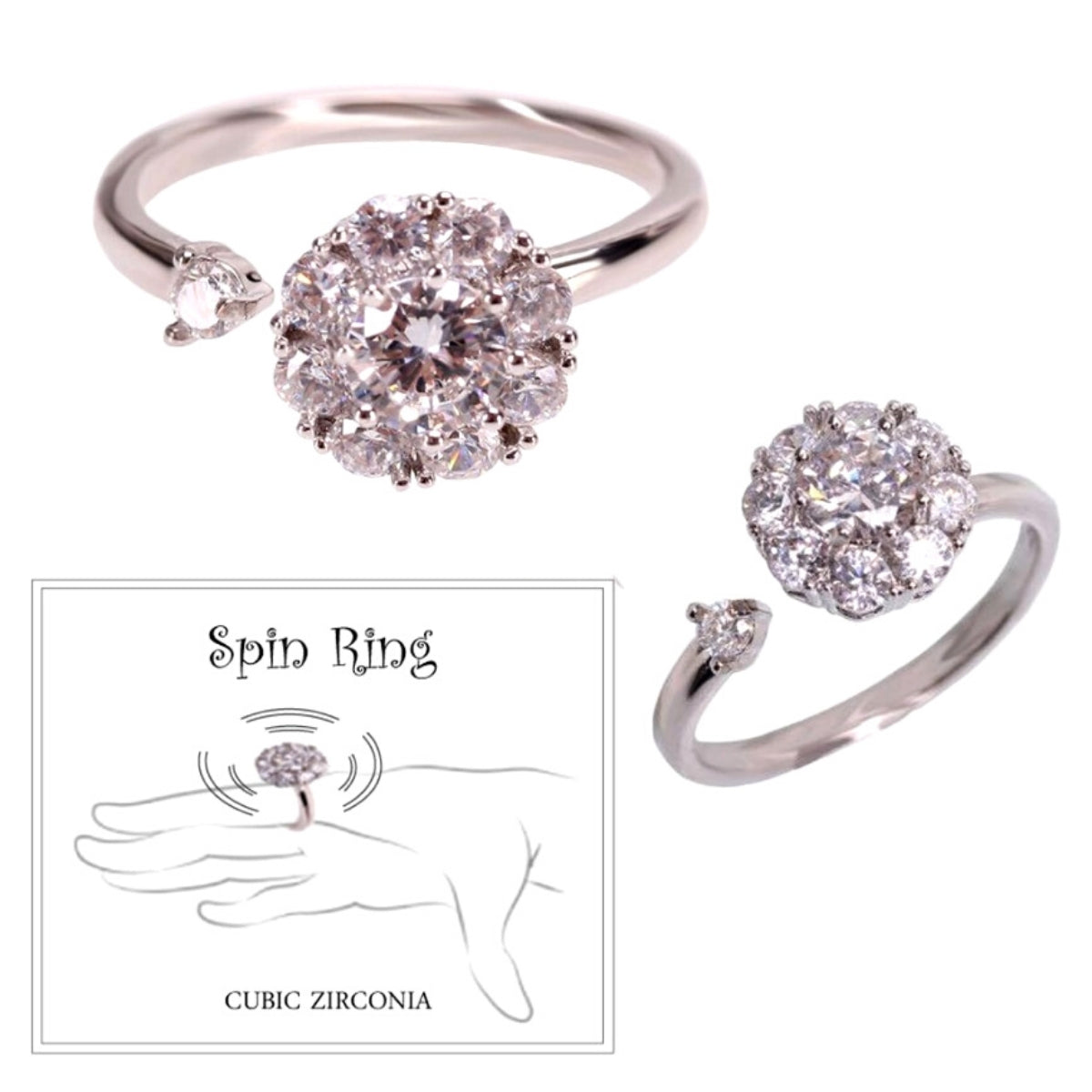 Cubic Zirconia Silver Spin Ring