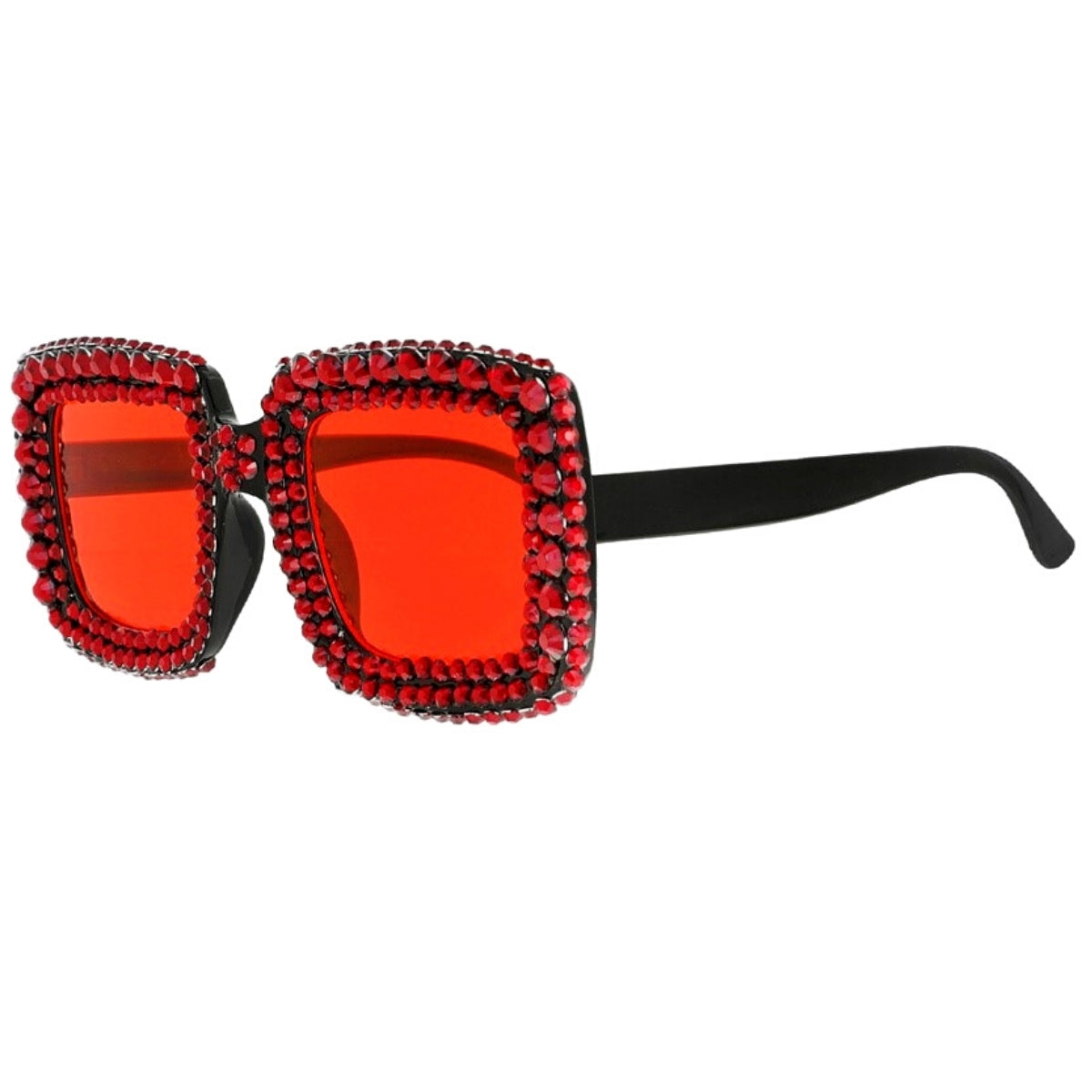 Sparkly Red Stone Square Sunglasses