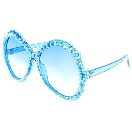 Turquoise Sparkly Round Sunglasses