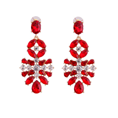 Red Crystal and Rhinestone Drop Earrings