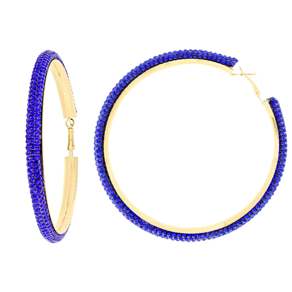 Royal Blue and Gold Rhinestone Hoops