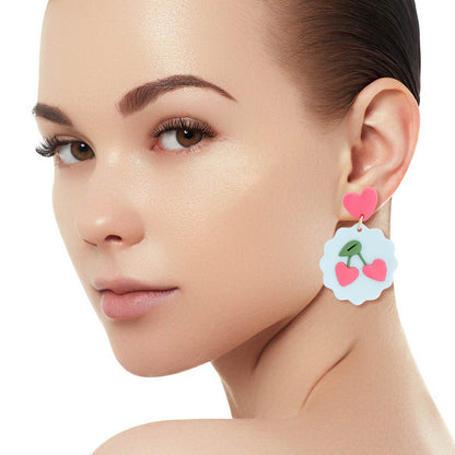 Light Blue and Pink Clay Cherry Earrings