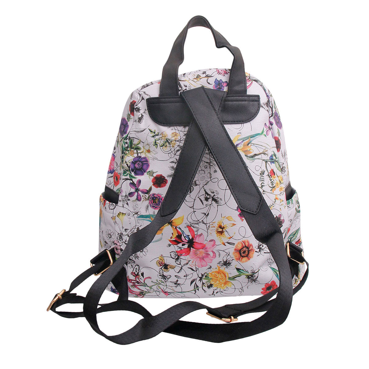 White Leather Floral Backpack
