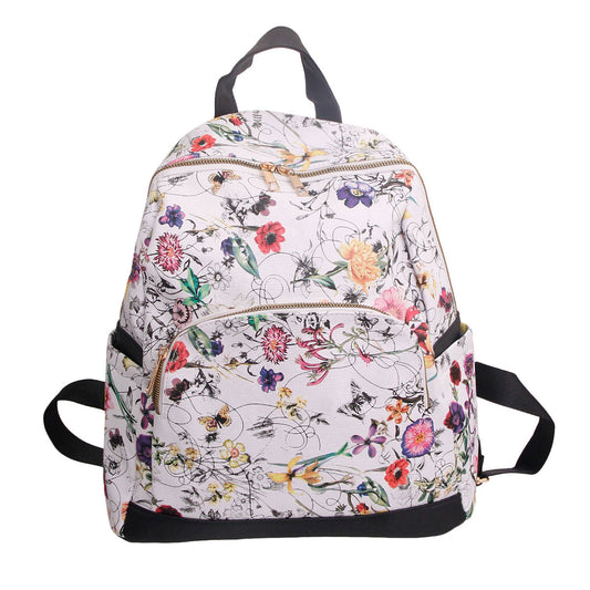 White Leather Floral Backpack