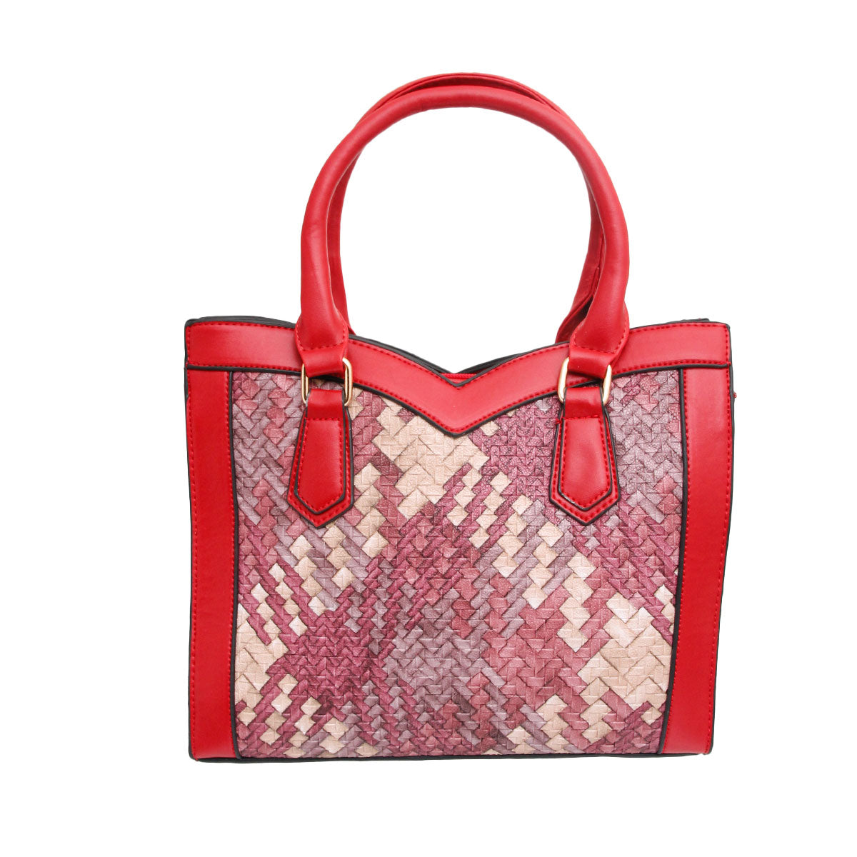 Red Woven Leather Handbag Set