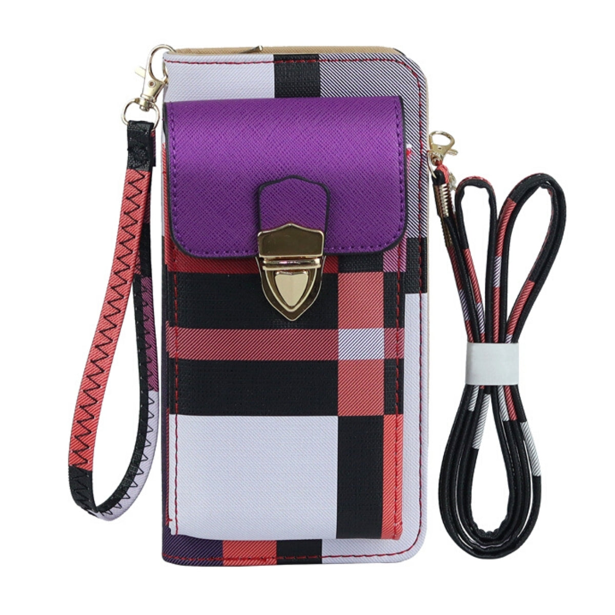 Purple Plaid Cellphone Wallet