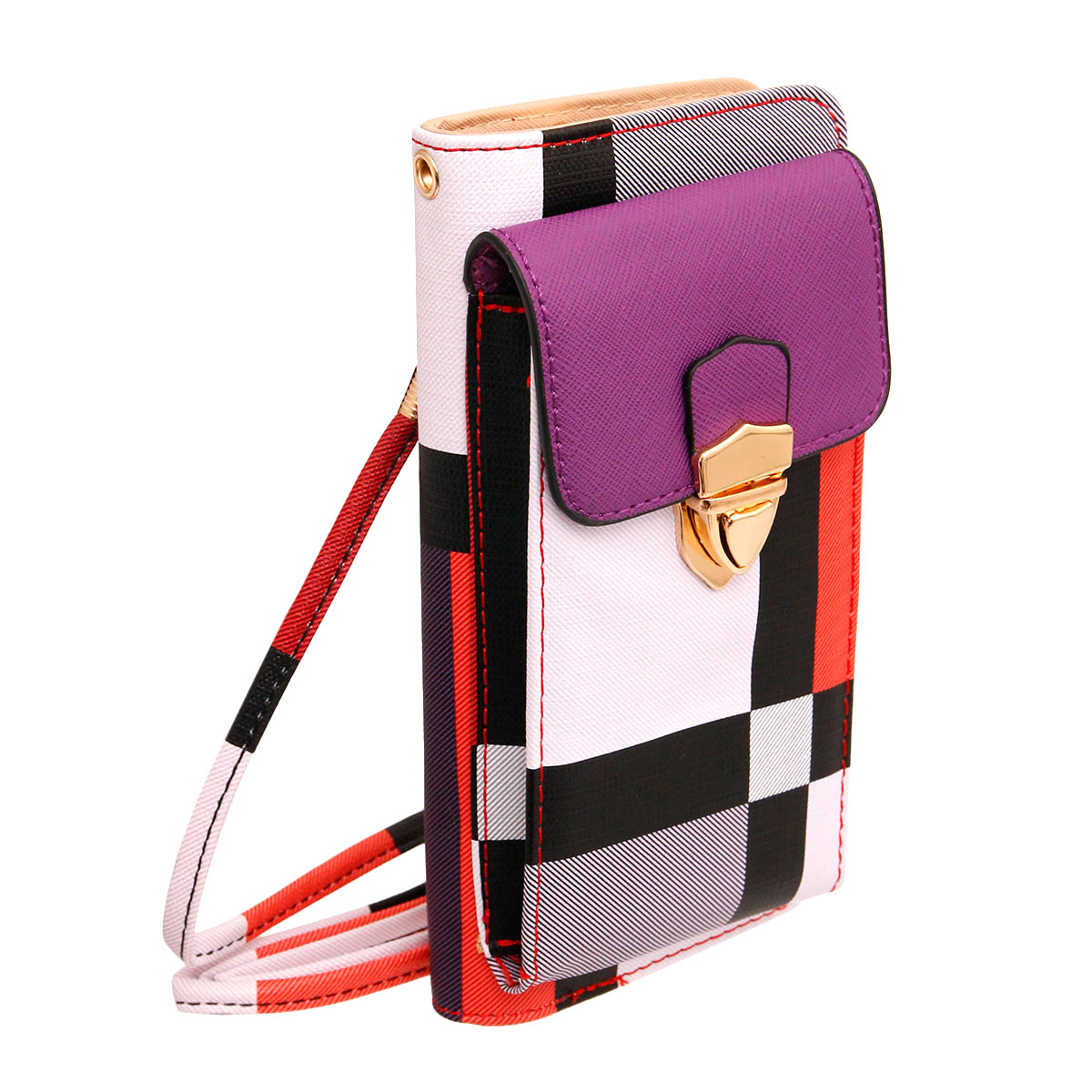 Purple Plaid Cellphone Wallet