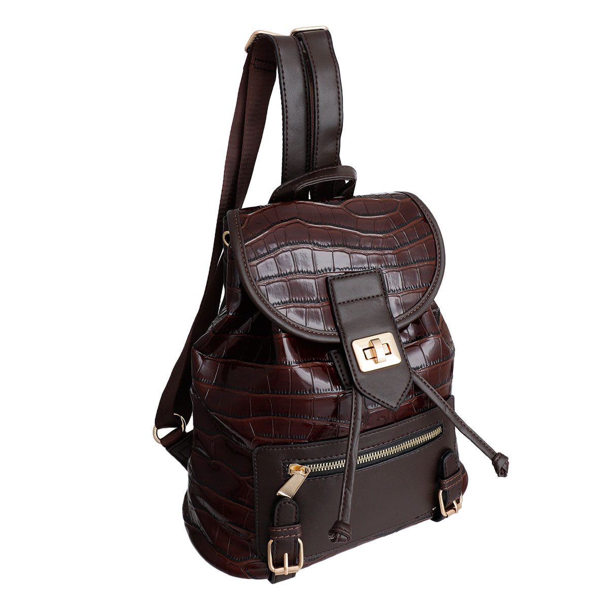 Dark Brown Croc Cinch Backpack Set