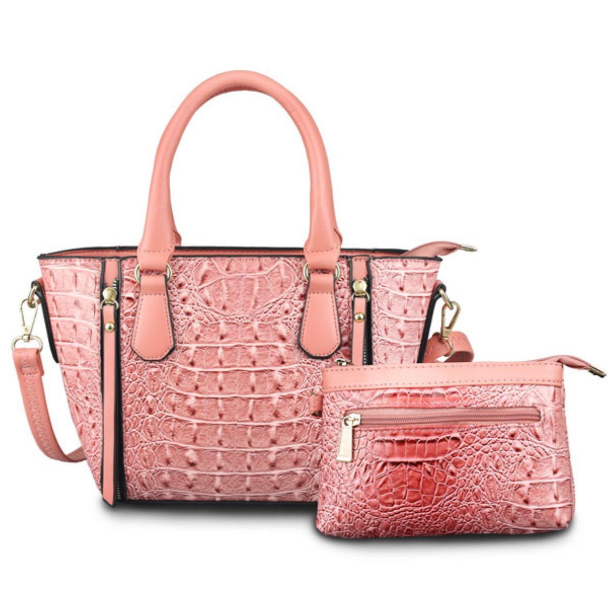 Pink Croc Tote Pouch Set