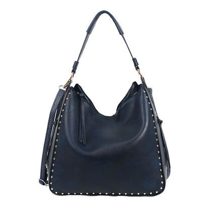 Navy Studded Hobo Bag