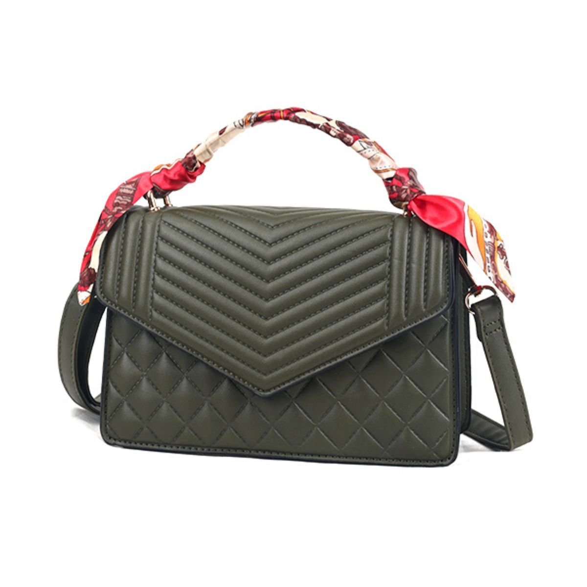 Olive Quilted Scarf Crossbody