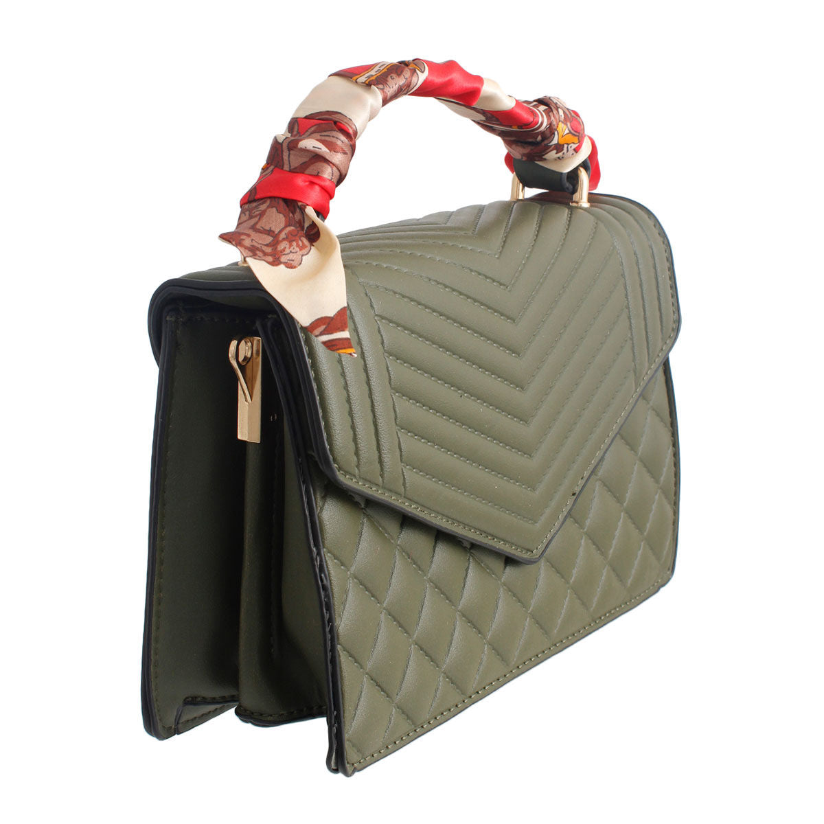 Olive Quilted Scarf Crossbody