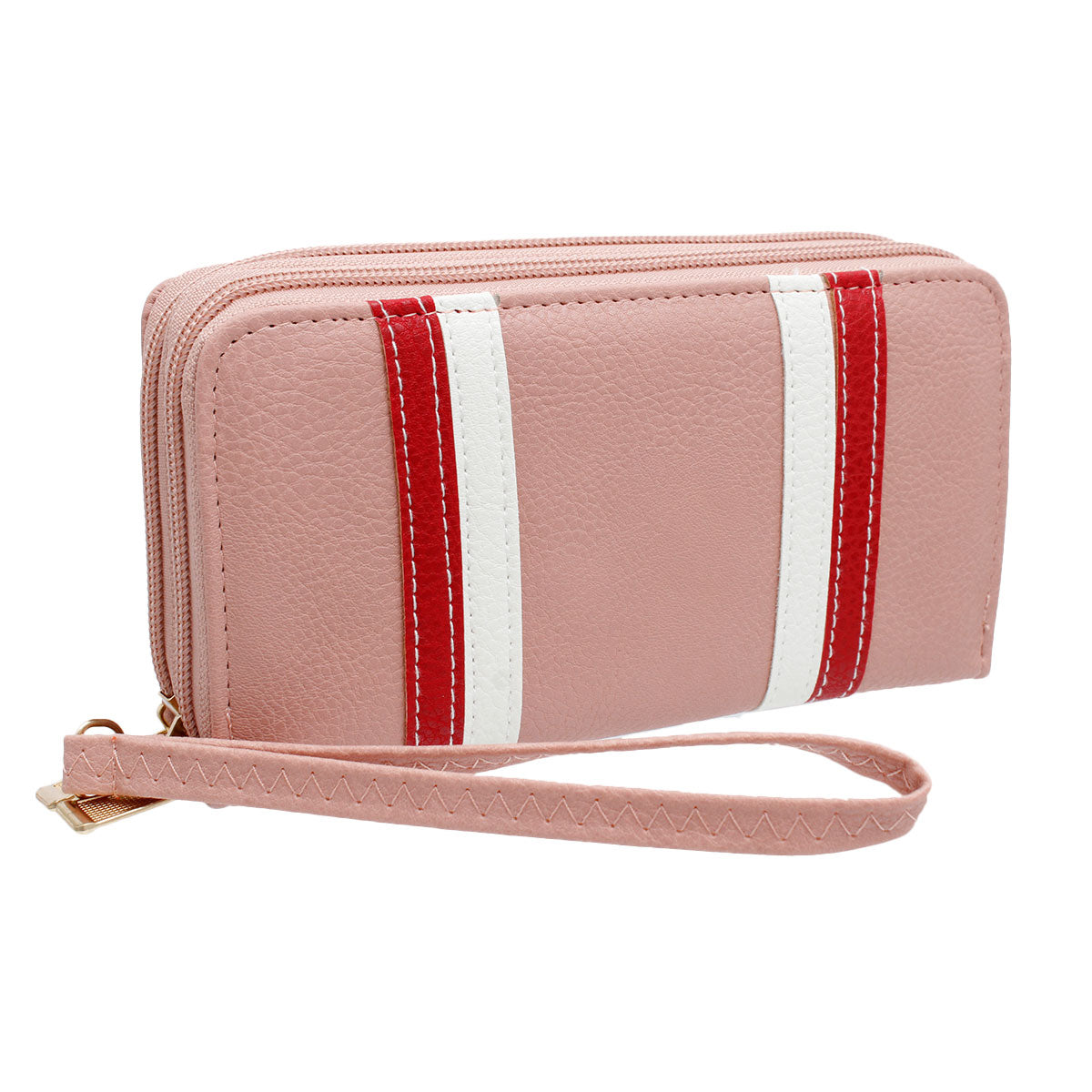 Pink Striped Double Zipper Wallet