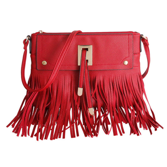 Soft Red Fringe Crossbody Bag