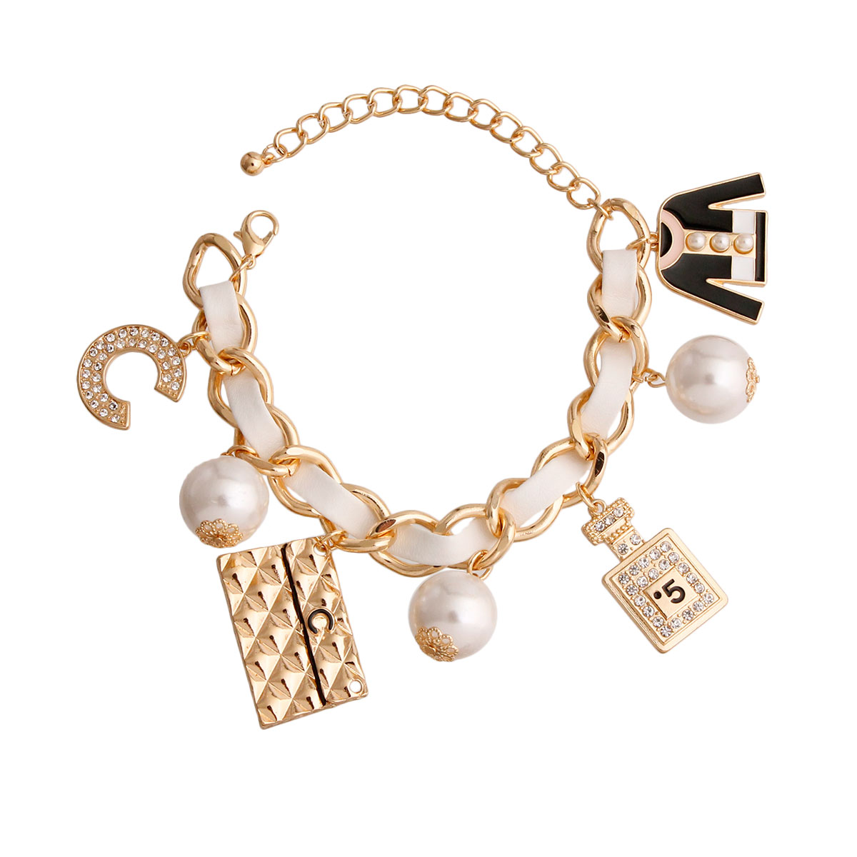 Gold and White Perfume Charm Bracelet