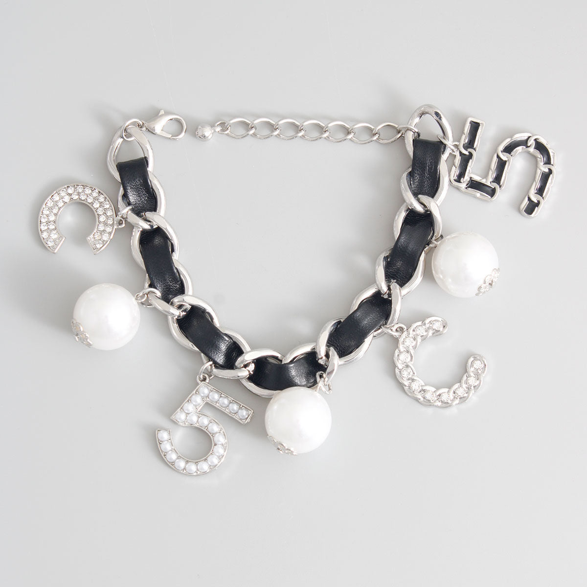 Black Silver Chain Pearl Bracelet