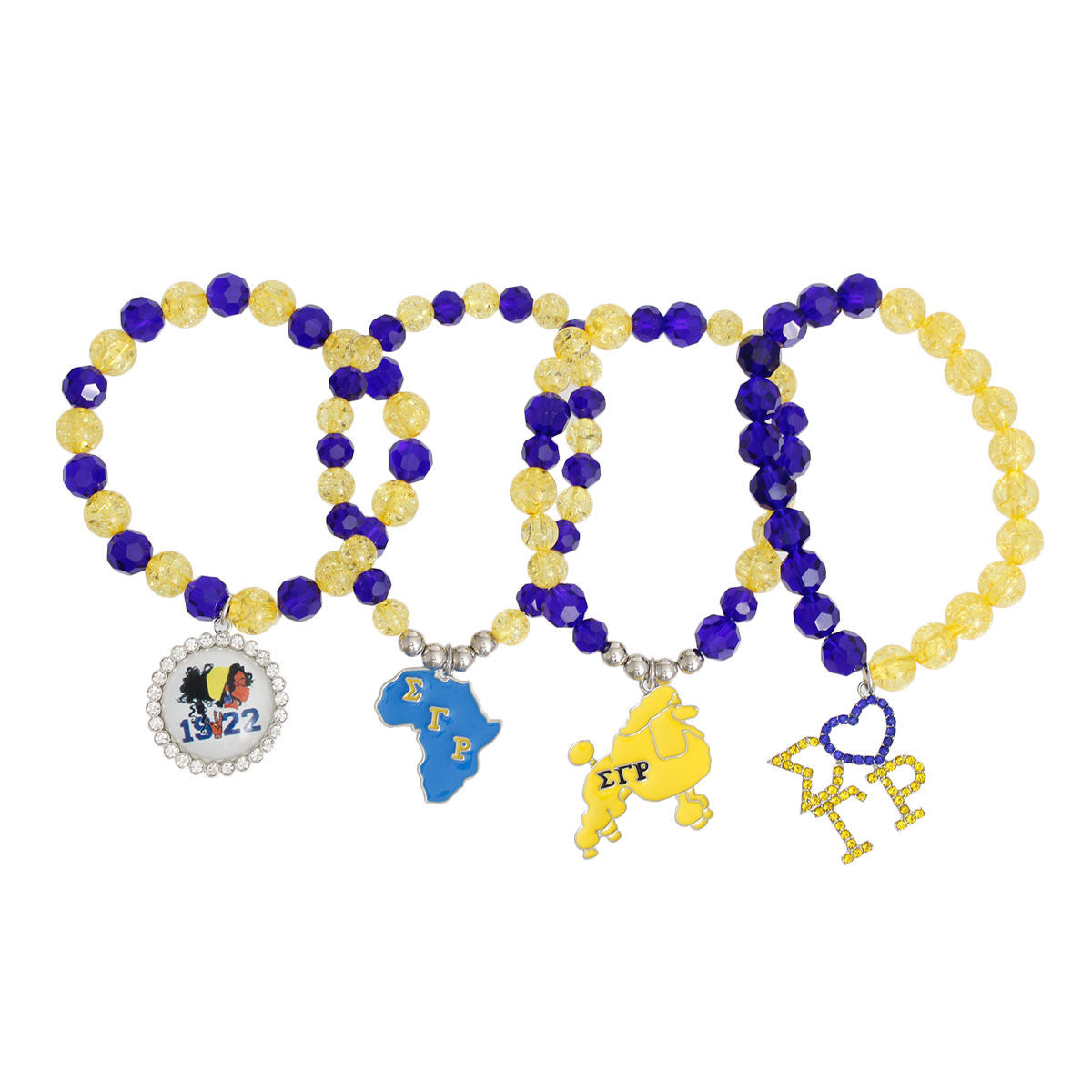 Blue Gold Bead Silver Sorority Set