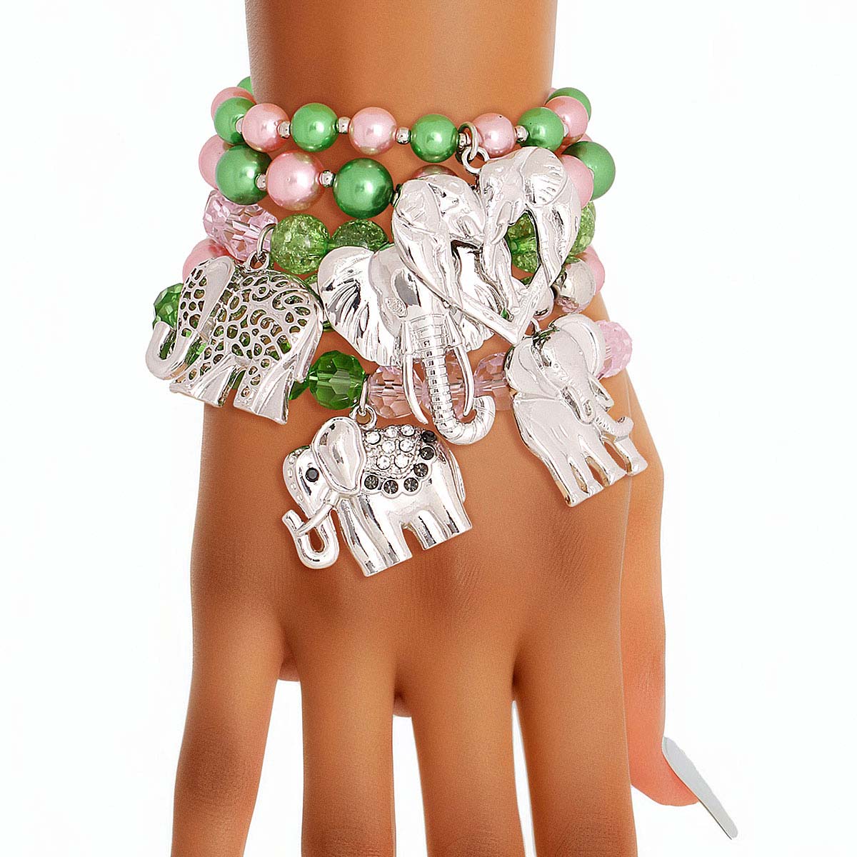 Mixed Pink Green Elephant Bracelets