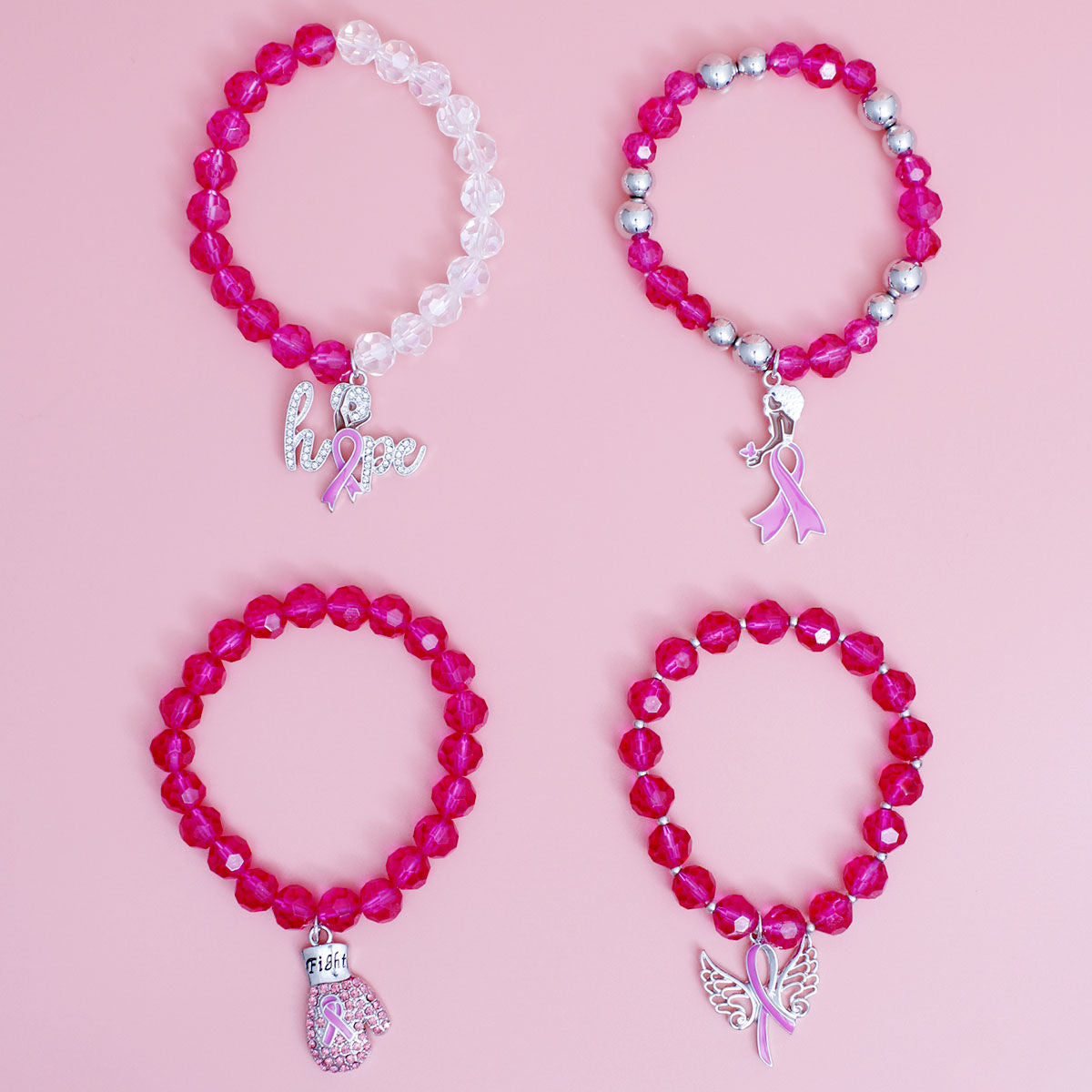 Pink Glass Bead Cancer Bracelets