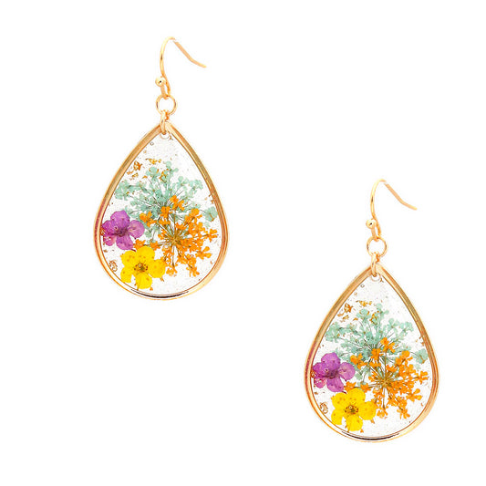 Flower Resin Teardrop Earrings