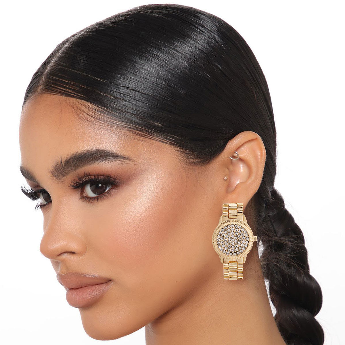 Designer Gold Watch Earrings