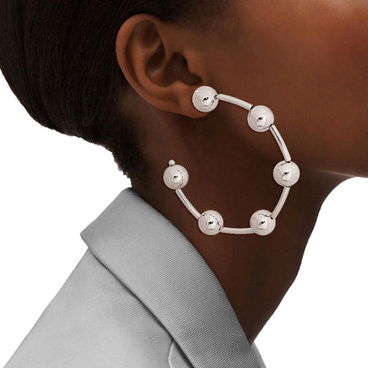Silver Ball and Bar Hoops