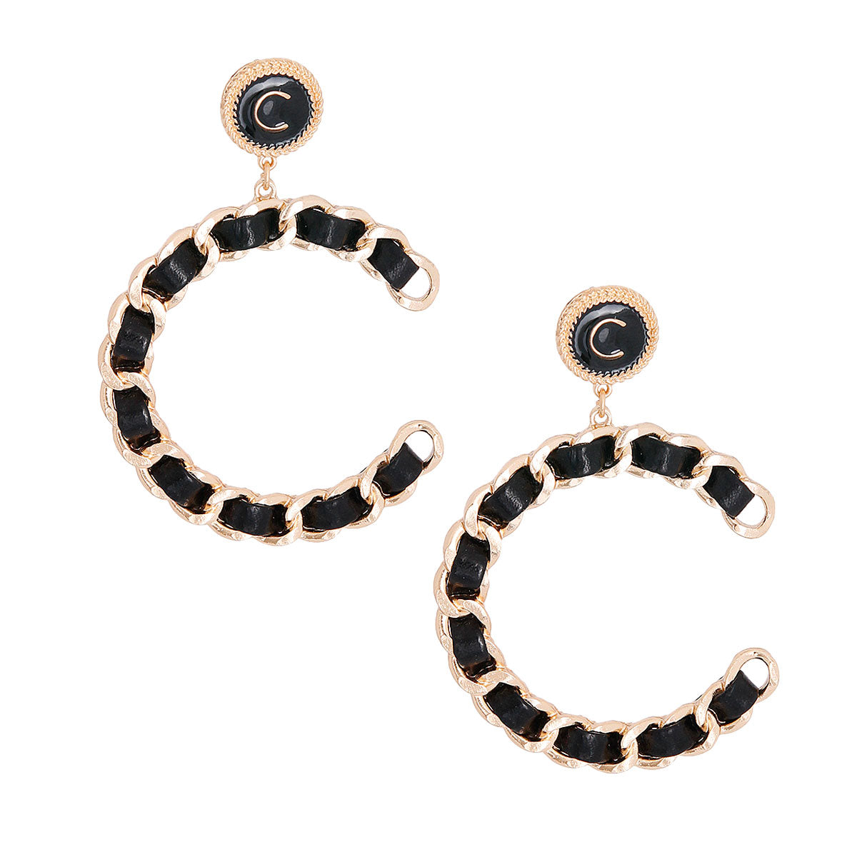 Black Woven C Designer Gold Earrings