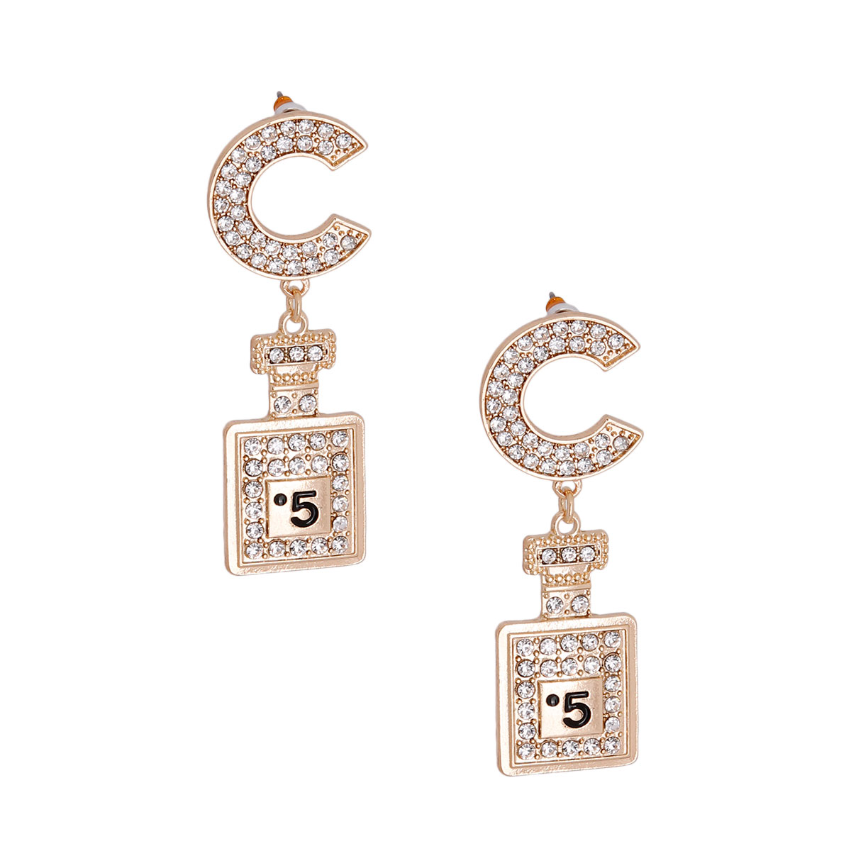 Gold Designer Perfume Drop Earrings