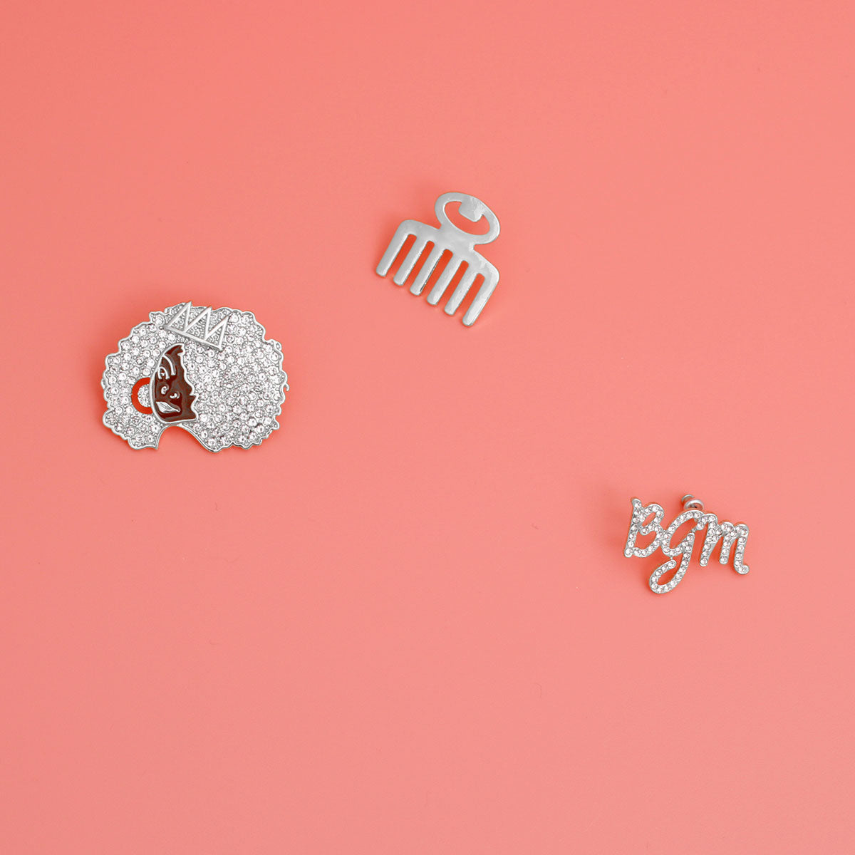 Silver 3 Pcs Black Girl Afro Studs