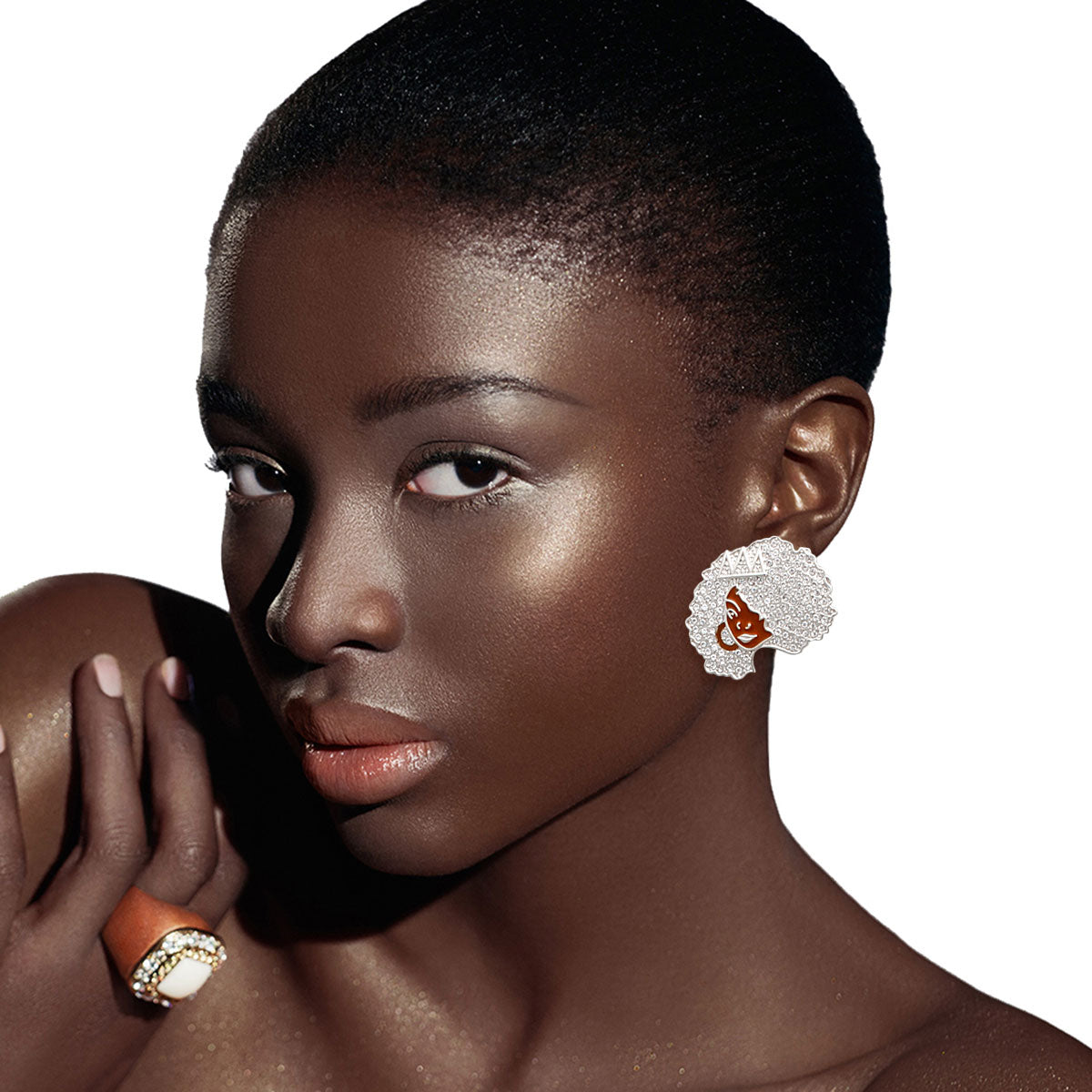 Silver 3 Pcs Black Girl Afro Studs