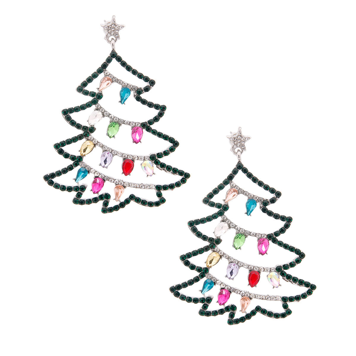 Silver Sparkle Christmas Tree Earrings