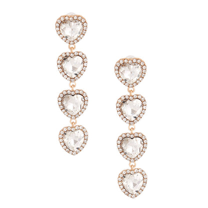 Gold Crystal Quad Heart Earrings