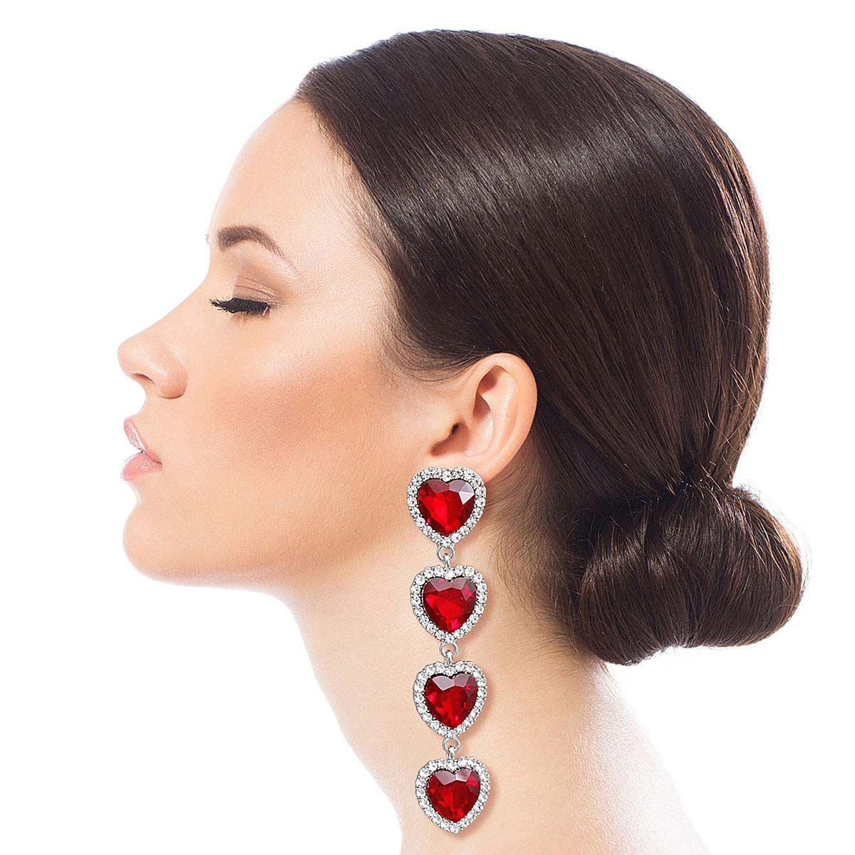 Red Crystal Quad Heart Earrings