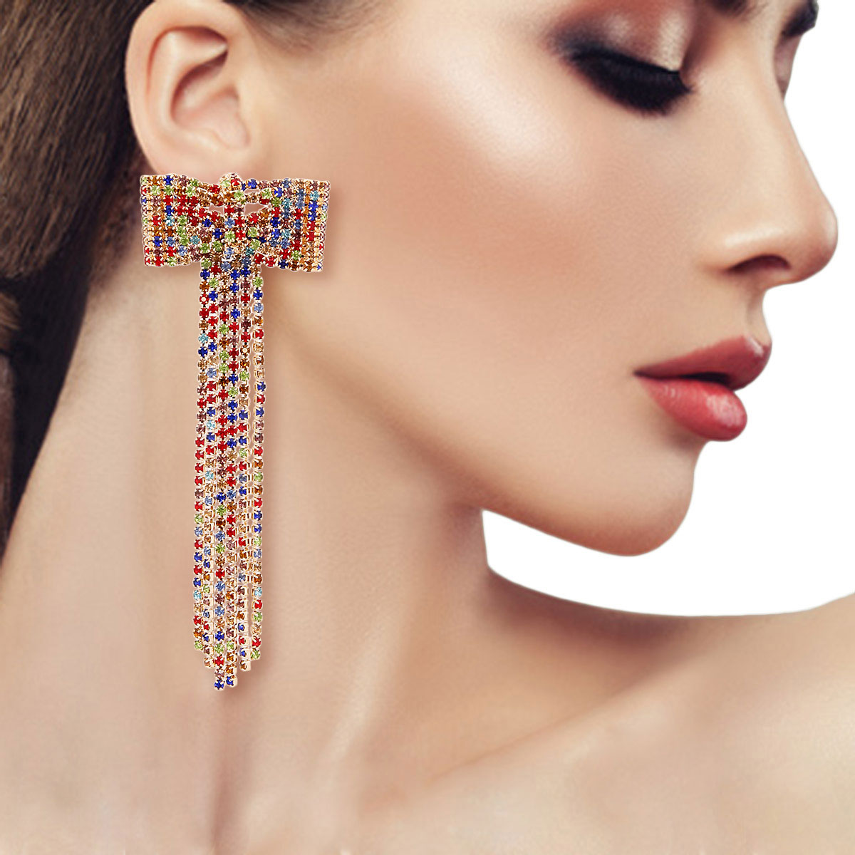 Multi Color Bow Fringe Earrings