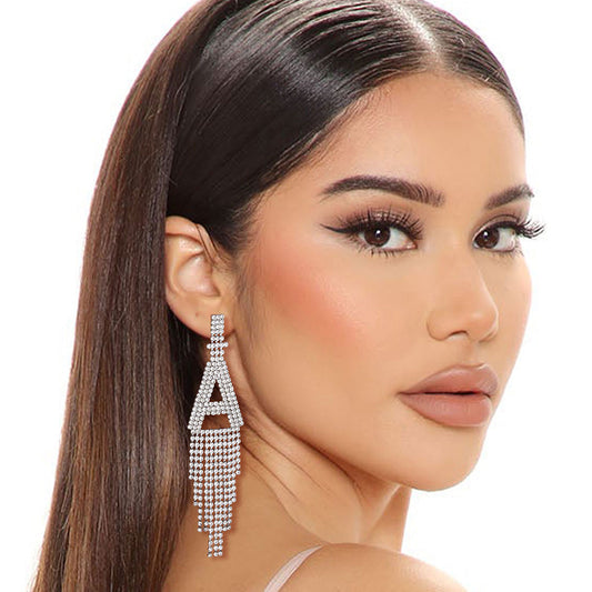 A Rhinestone Fringe Earrings