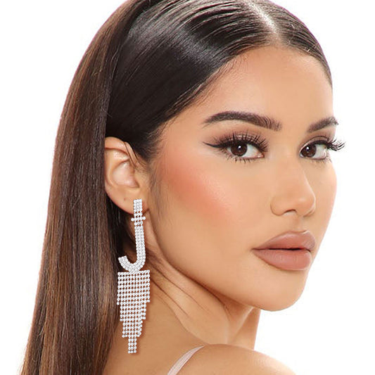 J Rhinestone Fringe Earrings