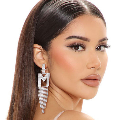 M Rhinestone Fringe Earrings