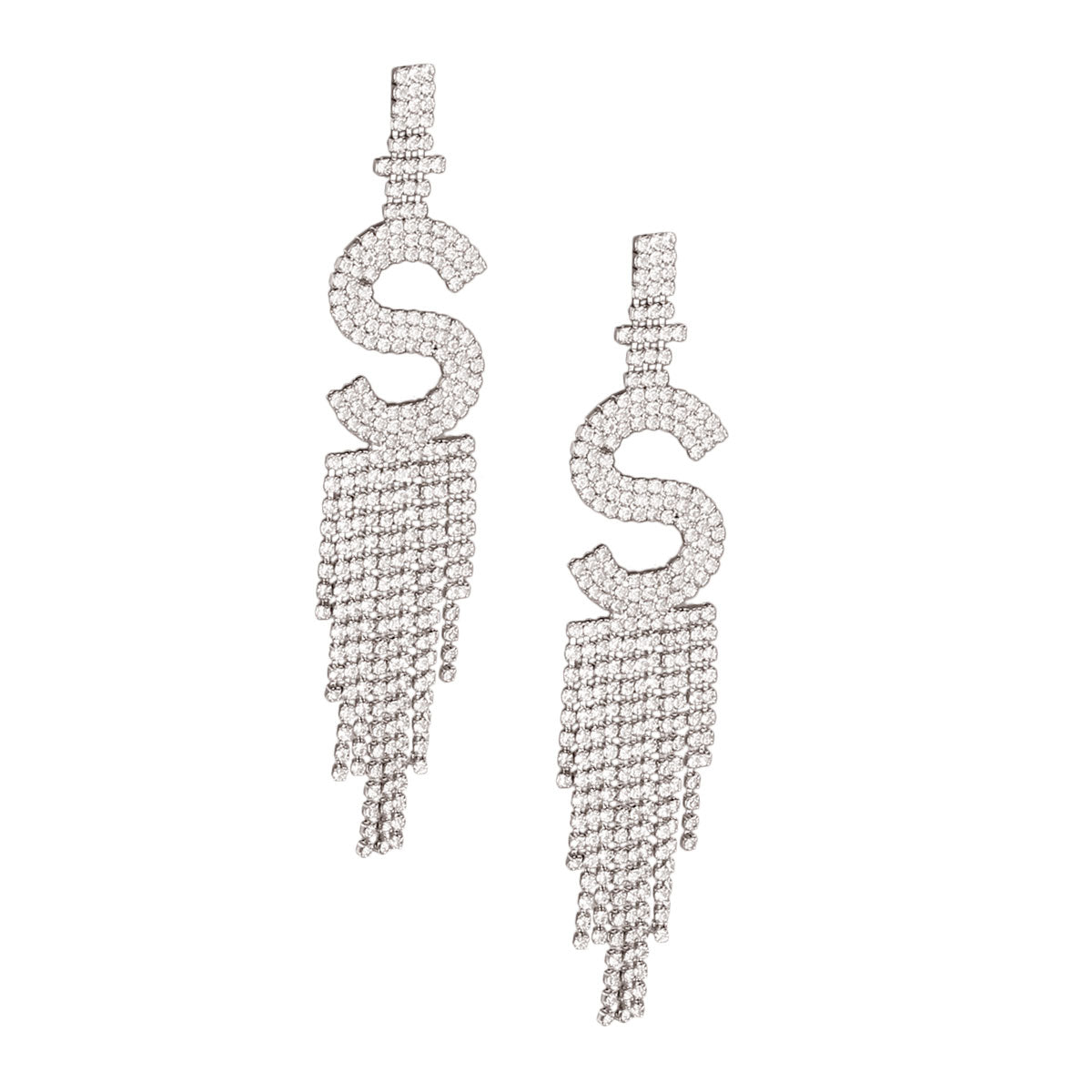 S Rhinestone Fringe Earrings