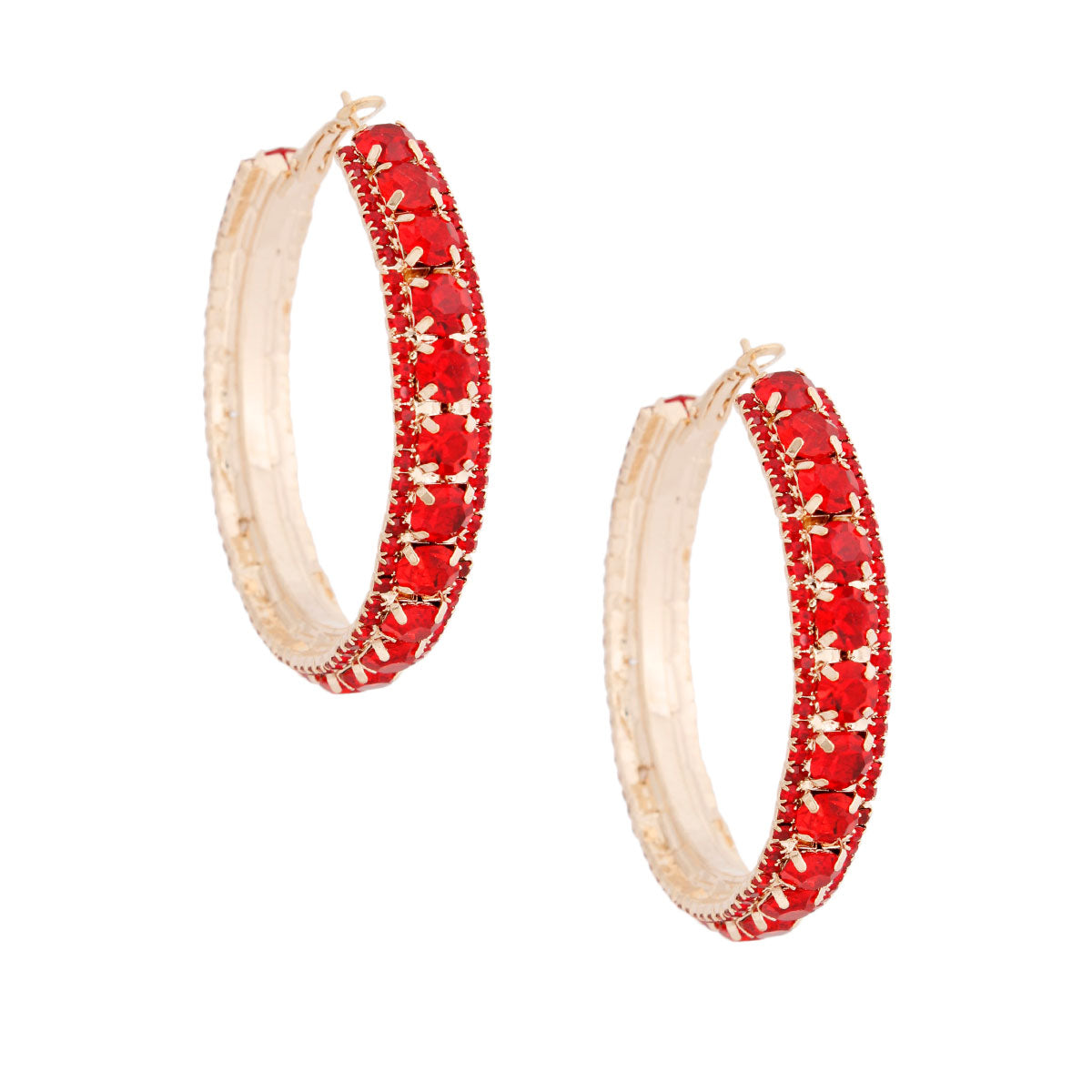 Gold Red Stone Claw Set Hoops