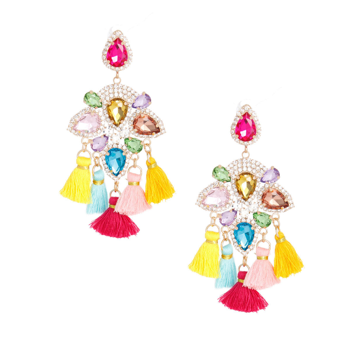 Multi Five Tassel Stone Earrings