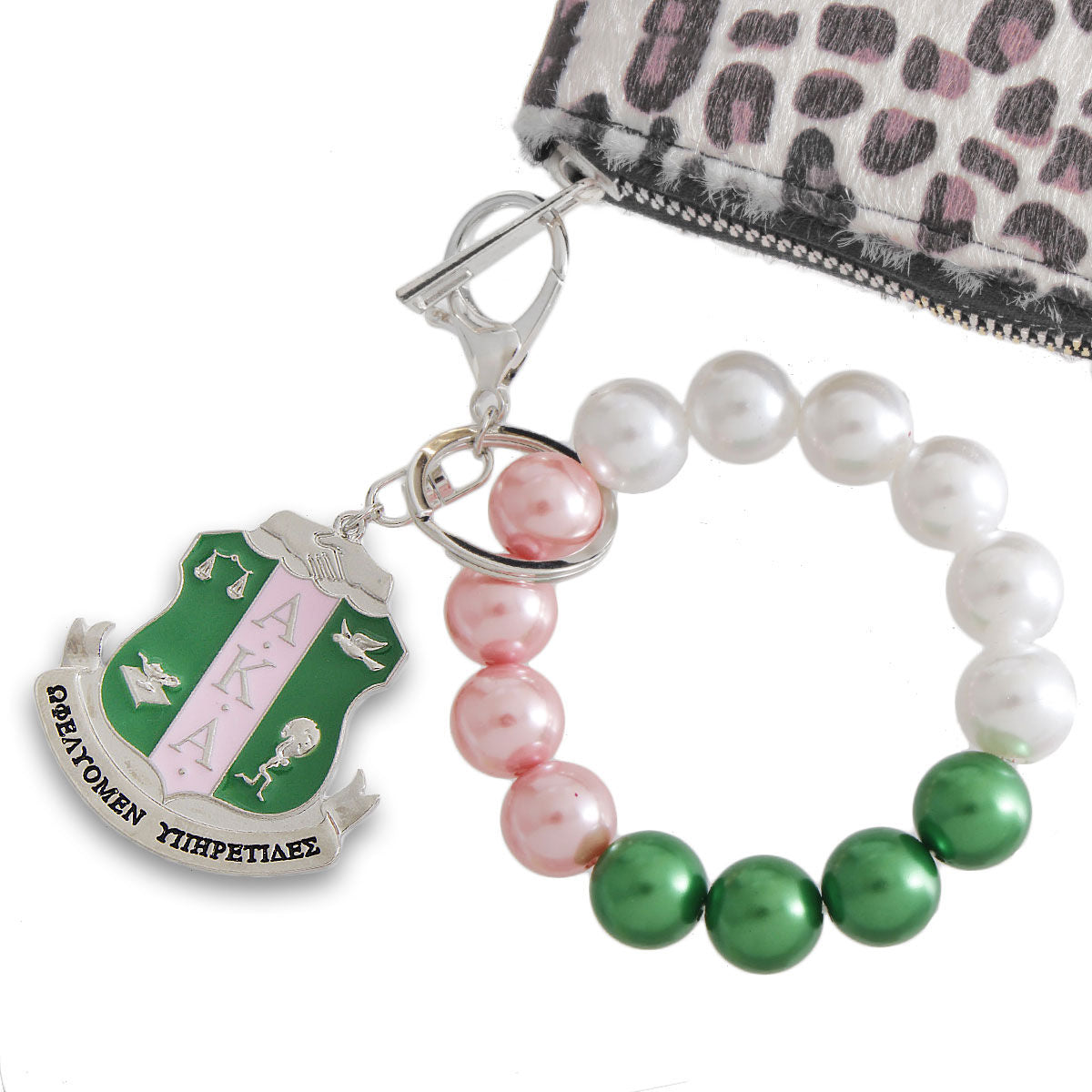 Pink Green Pearl Shield Keychain